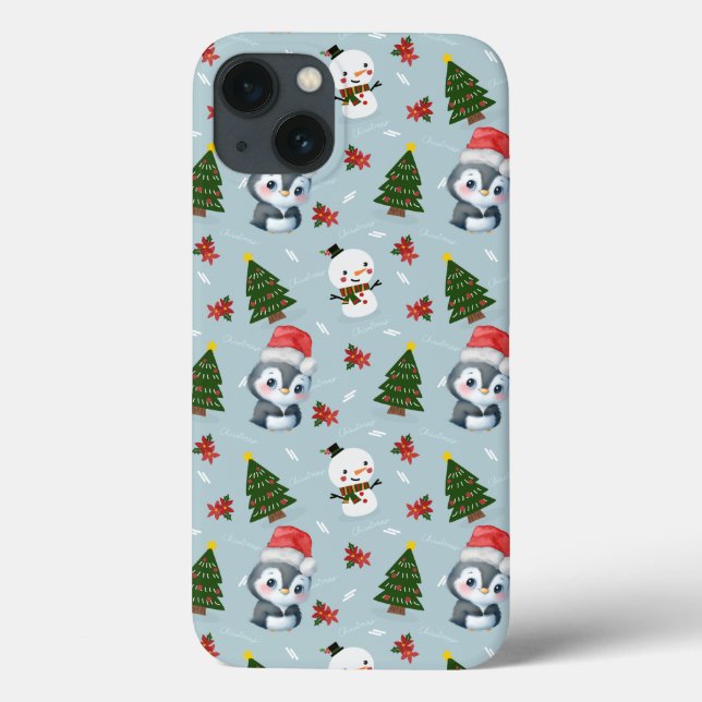 Penguin Santa Happy Merry Christmas tree pattern Case-Mate iPhone Case (Back)