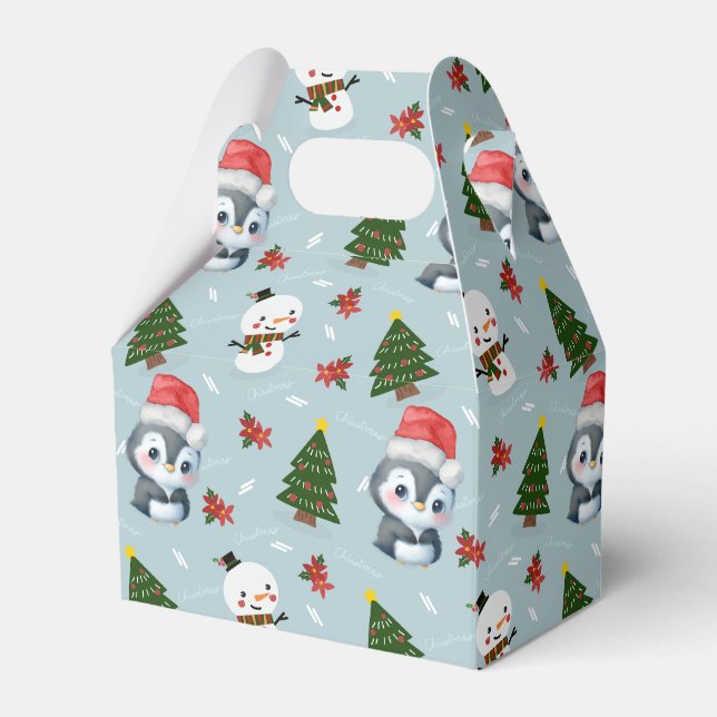 Penguin Santa Happy Merry Christmas tree pattern Favor Boxes (Front Side)
