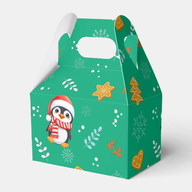 Penguin Santa Happy Merry Christmas tree pattern Favor Boxes (Front Side)