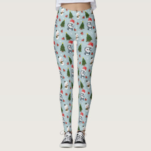 Penguin Santa Happy Merry Christmas tree pattern Leggings