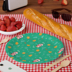 Penguin Santa Happy Merry Christmas tree pattern Paper Plates
