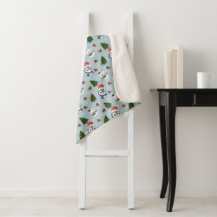 Penguin Santa Happy Merry Christmas tree pattern Sherpa Blanket
