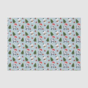 Penguin Santa Happy Merry Christmas tree pattern Tissue Paper