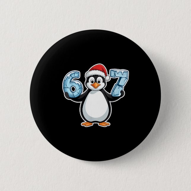 Penguin Santa Hat 67 Icy Numbers Christmas Birthda Button (Front)