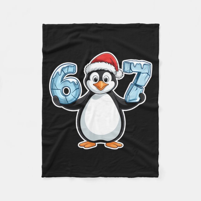 Penguin Santa Hat 67 Icy Numbers Christmas Birthda Fleece Blanket (Front)