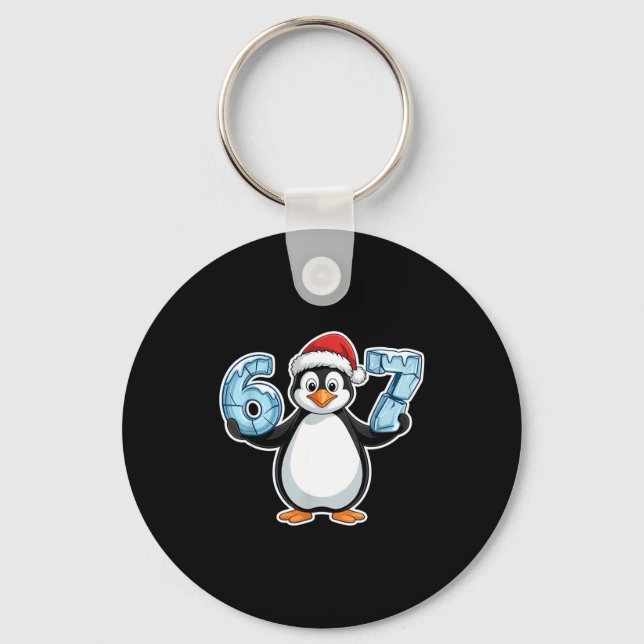 Penguin Santa Hat 67 Icy Numbers Christmas Birthda Keychain (Front)