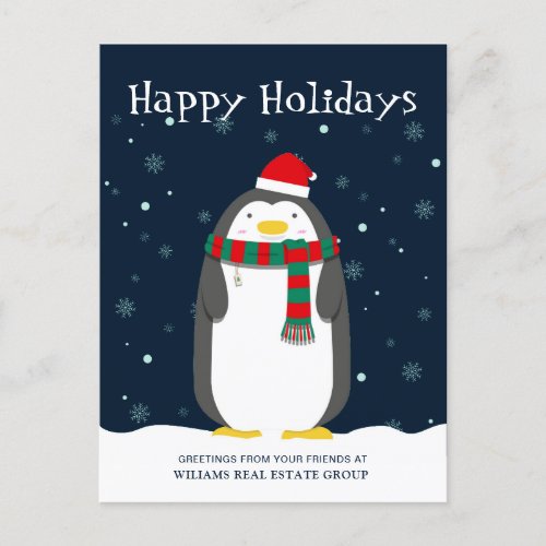 Penguin Santa Hat Christmas Corporate Greeting Postcard