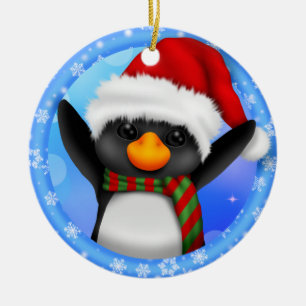 Penguin Santa Hat Year Ceramic Ornament