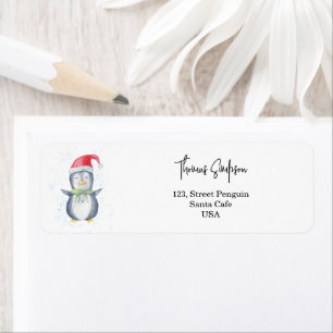 Penguin Santa Label