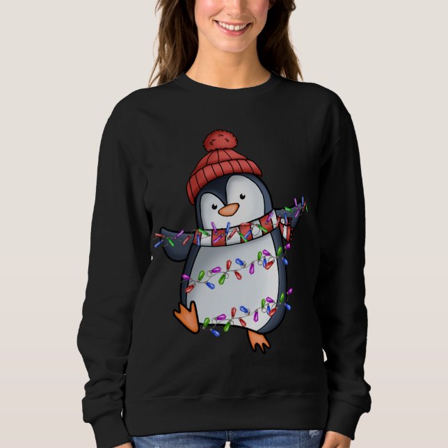 Penguin Santa Lights Christmas Pajamas Cute Pengui Sweatshirt (Front)