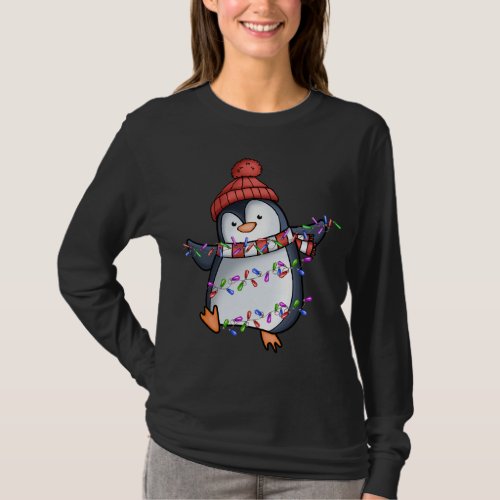 Penguin Santa Lights Christmas Pajamas Cute Pengui T_Shirt