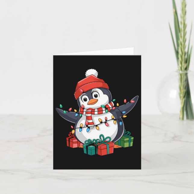 Penguin Santa Lights Christmas - Penguin Lover  Card (Front)
