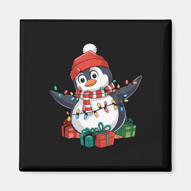 Penguin Santa Lights Christmas - Penguin Lover  Magnet (Front)