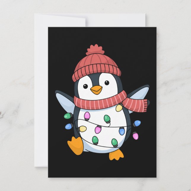 Penguin Santa Lights Christmas Penguins Xmas Holiday Card (Front)