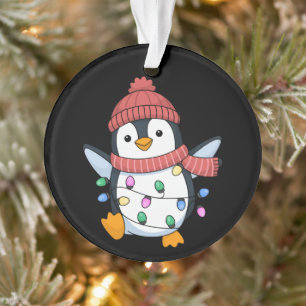Penguin Santa Lights Christmas Penguins Xmas Ornament