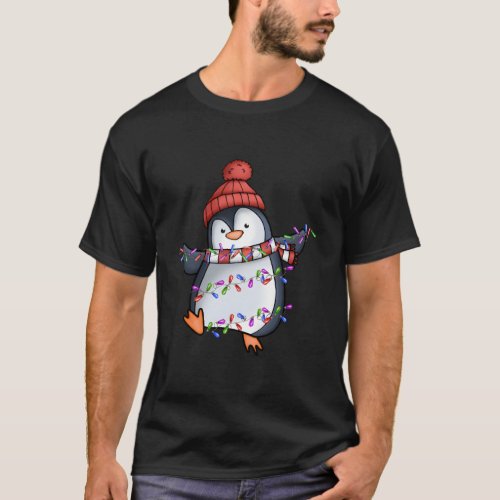 Penguin Santa Lights Pajamas Penguins T_Shirt