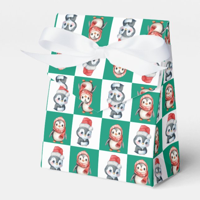 Penguin Santa watercolor Merry Christmas pattern Favor Boxes (Front Side)