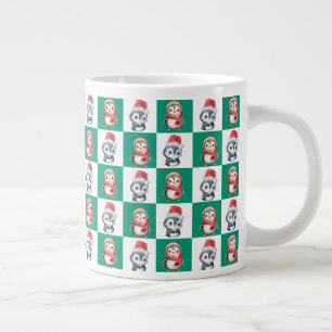 Penguin Santa watercolor Merry Christmas pattern Giant Coffee Mug