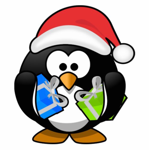 Penguin Santa with Gifts Cartoon 2x3 Ornament