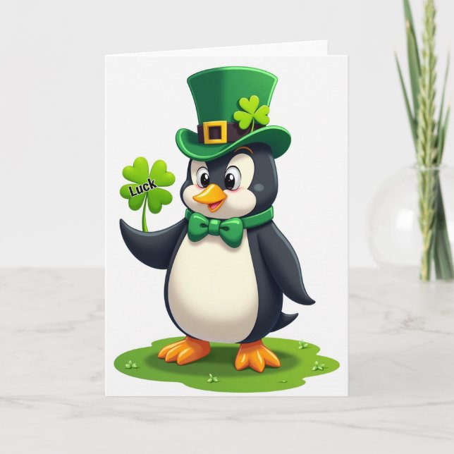 Penguin Shamrock Luck Art Card (Front)
