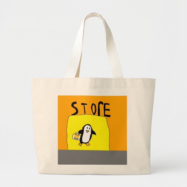 Penguin Shopping at the Store Large Tote Bag (Front)