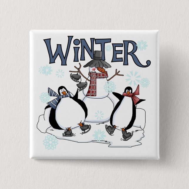 Penguin Skating Holiday Tshirts and Gifts Button (Front)