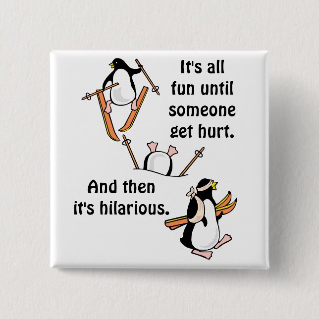 Penguin Ski Adventure Pinback Button (Front)