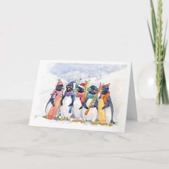 Penguin Ski Trip Holiday Card by trish1968 at Zazzle