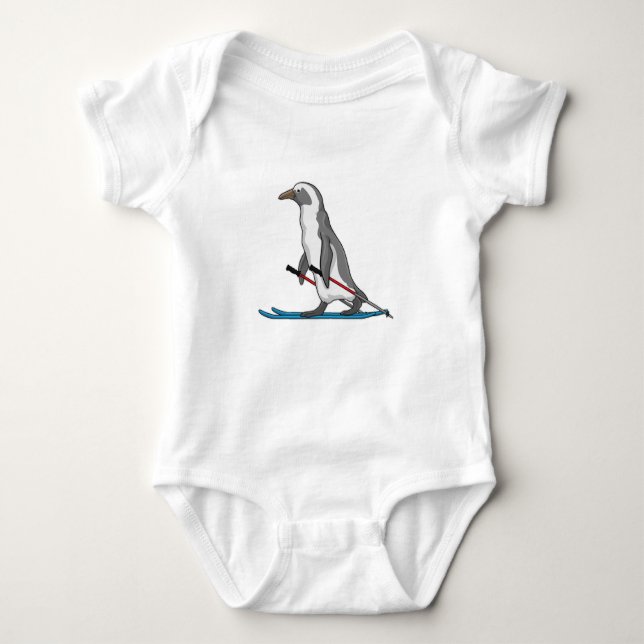 Penguin Skier Ski Baby Bodysuit (Front)