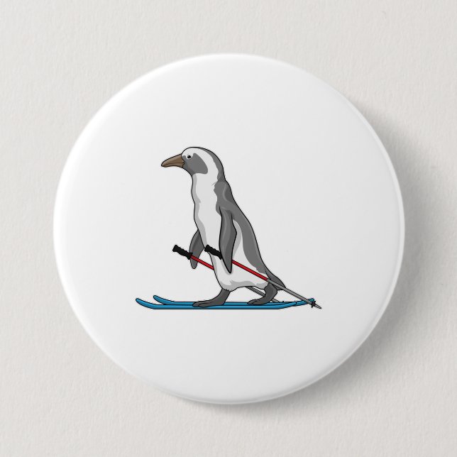 Penguin Skier Ski Button (Front)