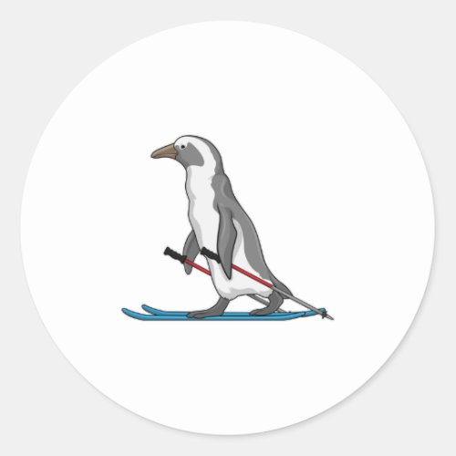 Penguin Skier Ski Classic Round Sticker