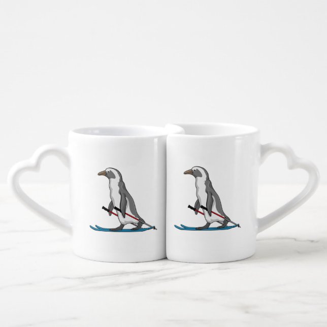 Penguin Skier Ski Coffee Mug Set (Front Nesting)