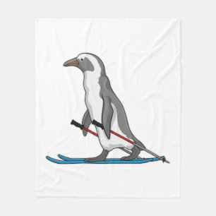 Penguin Skier Ski Fleece Blanket