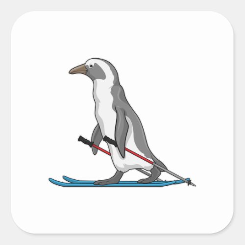 Penguin Skier Ski Square Sticker