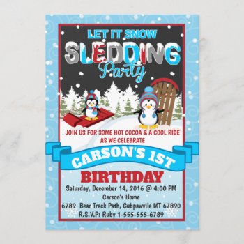 Penguin Sledding Birthday Party Invitation by TiffsSweetDesigns at Zazzle
