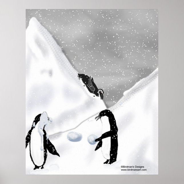 Penguin Snowball Fight Print (Front)