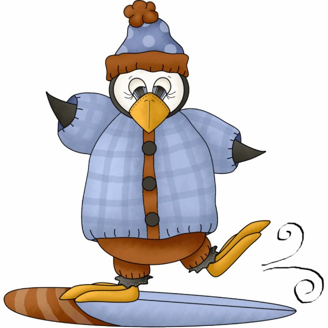 Penguin Snowboarder Ornament (Front)