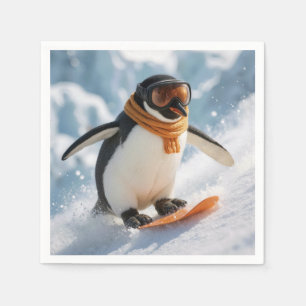 Penguin Snowboarding Downhill Napkins