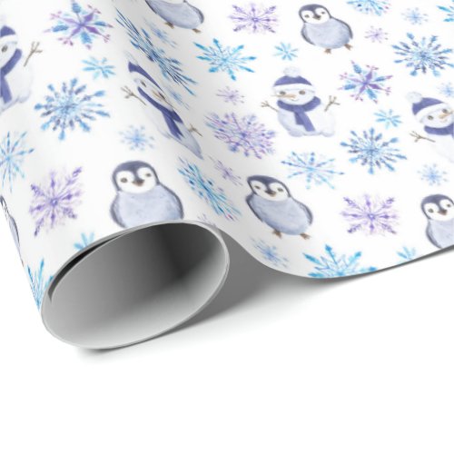 Penguin Snowflake Christmas Wrapping Paper