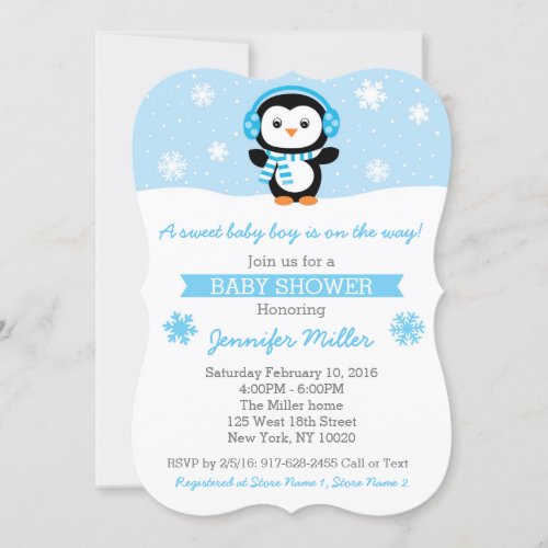 Penguin Snowflake Die Cut Baby Shower Invitations