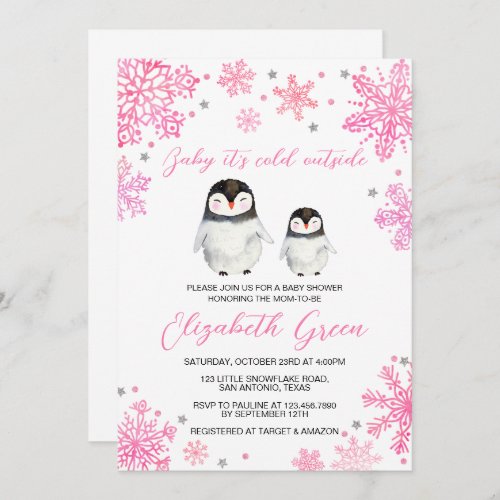 Penguin Snowflakes Baby Shower Invitation