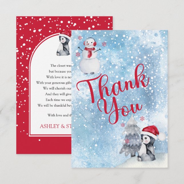 Penguin Snowman Winter Baby Shower Thank You (Front/Back)