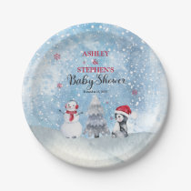 Penguin Snowman Winter Boy Baby Shower Paper Plates