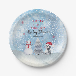 Penguin Snowman Winter Boy Baby Shower Paper Plates