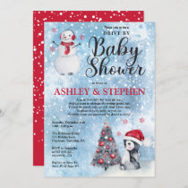 Penguin | Snowman Winter Drive By Boy Baby Shower  Invitation