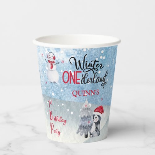 Penguin  Snowman Winter ONEderland 1st Birthday   Paper Cups