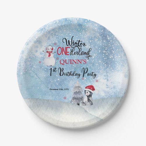 Penguin  Snowman Winter ONEderland 1st Birthday Paper Plates