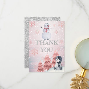 Penguin Snowman Winter ONEderland Birthday Thank You Card