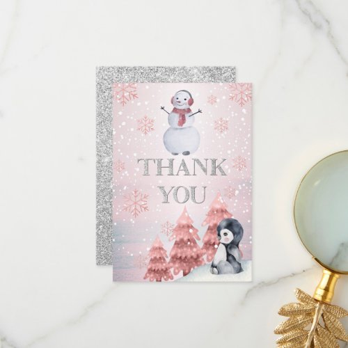Penguin  Snowman Winter ONEderland Birthday Thank You Card