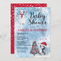 Penguin Snowman Winter Virtual Boy Baby Shower  Invitation